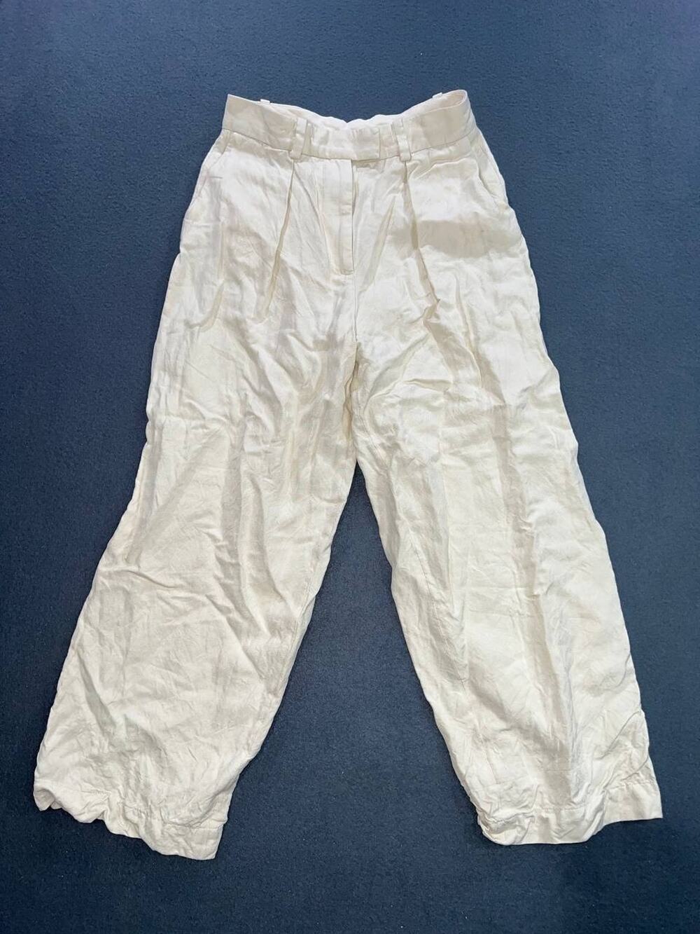 Other Stories Linen Blend Women's Trousers Pants Crop Sz 2 Viscose A009242